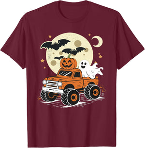 Monster Truck Ghost Pumpkin Halloween Women Kids T-Shirt - T-Shirt | Maroon