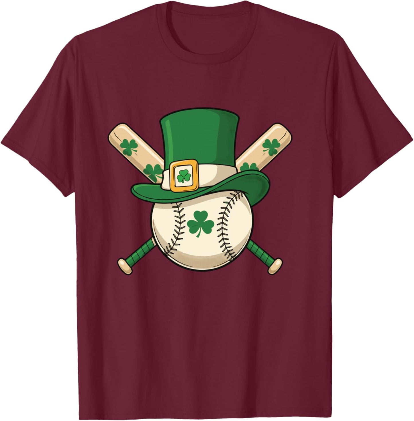 St Patricks Day Baseball Leprechaun Hat Shamrock Clover T-Shirt - T-Shirt | Maroon