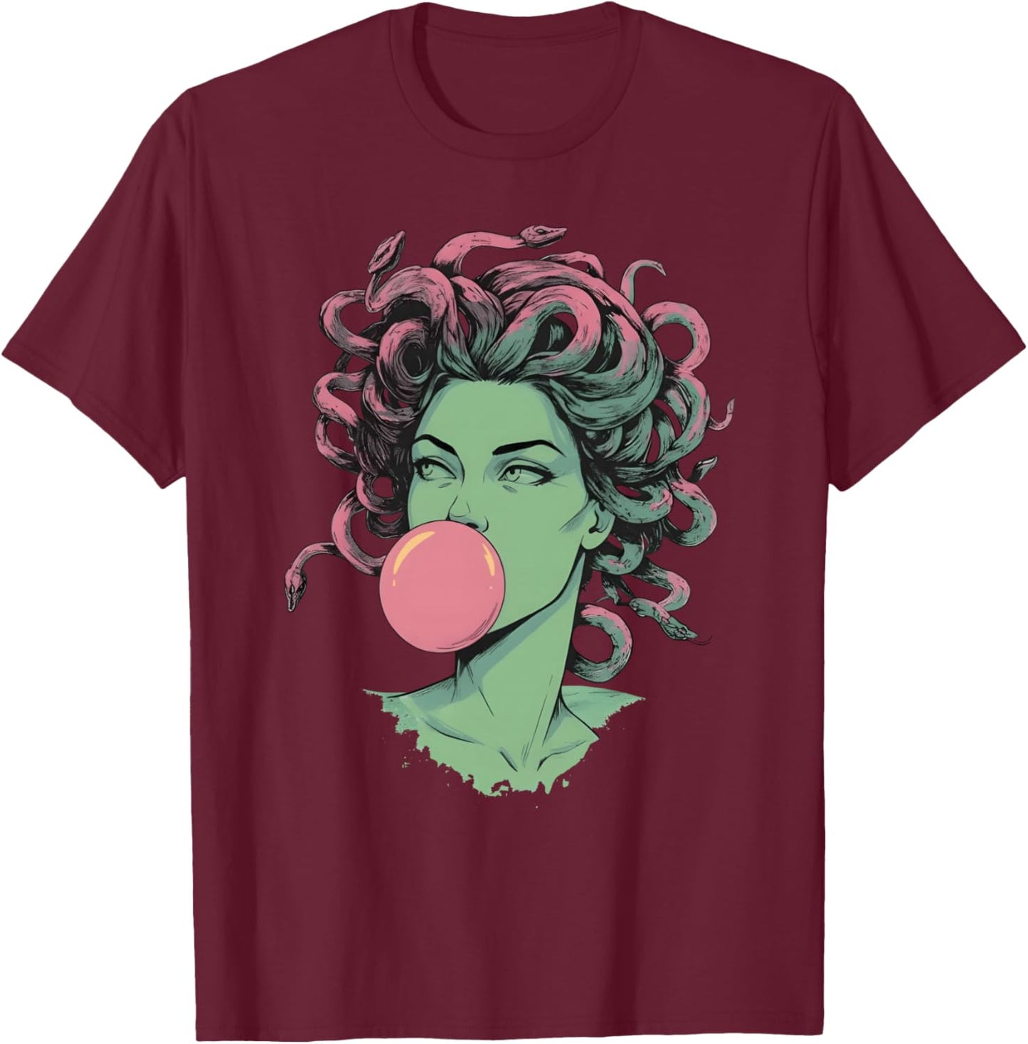Medusa Bubblegum Mythological Snake Hair Goddess Feminist T-Shirt - T-Shirt | Maroon