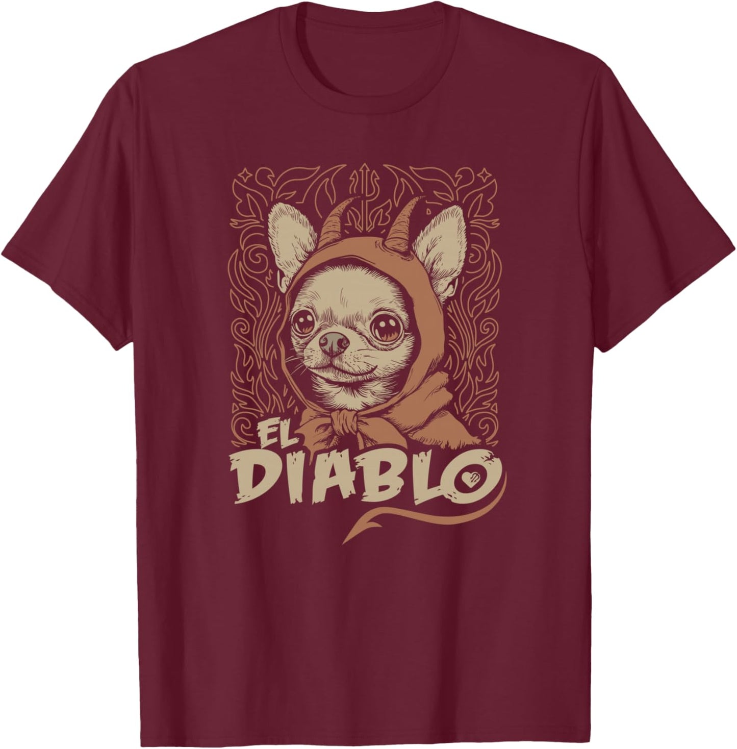 Funny Chihuahua El Diablo Cute Little Devil Vintage Dog T-Shirt - T-Shirt | Maroon