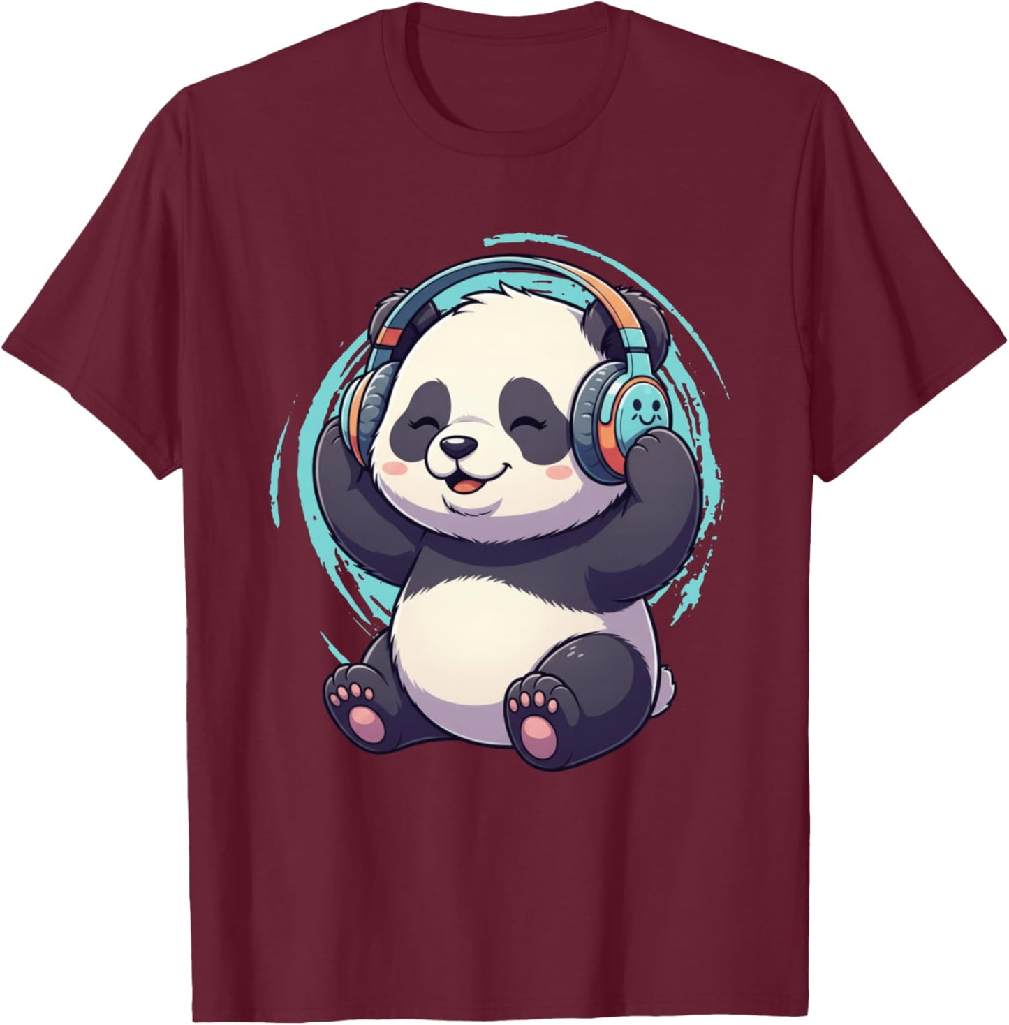Cute Dj Panda With Headphones Kawaii T-Shirt - T-Shirt | Maroon