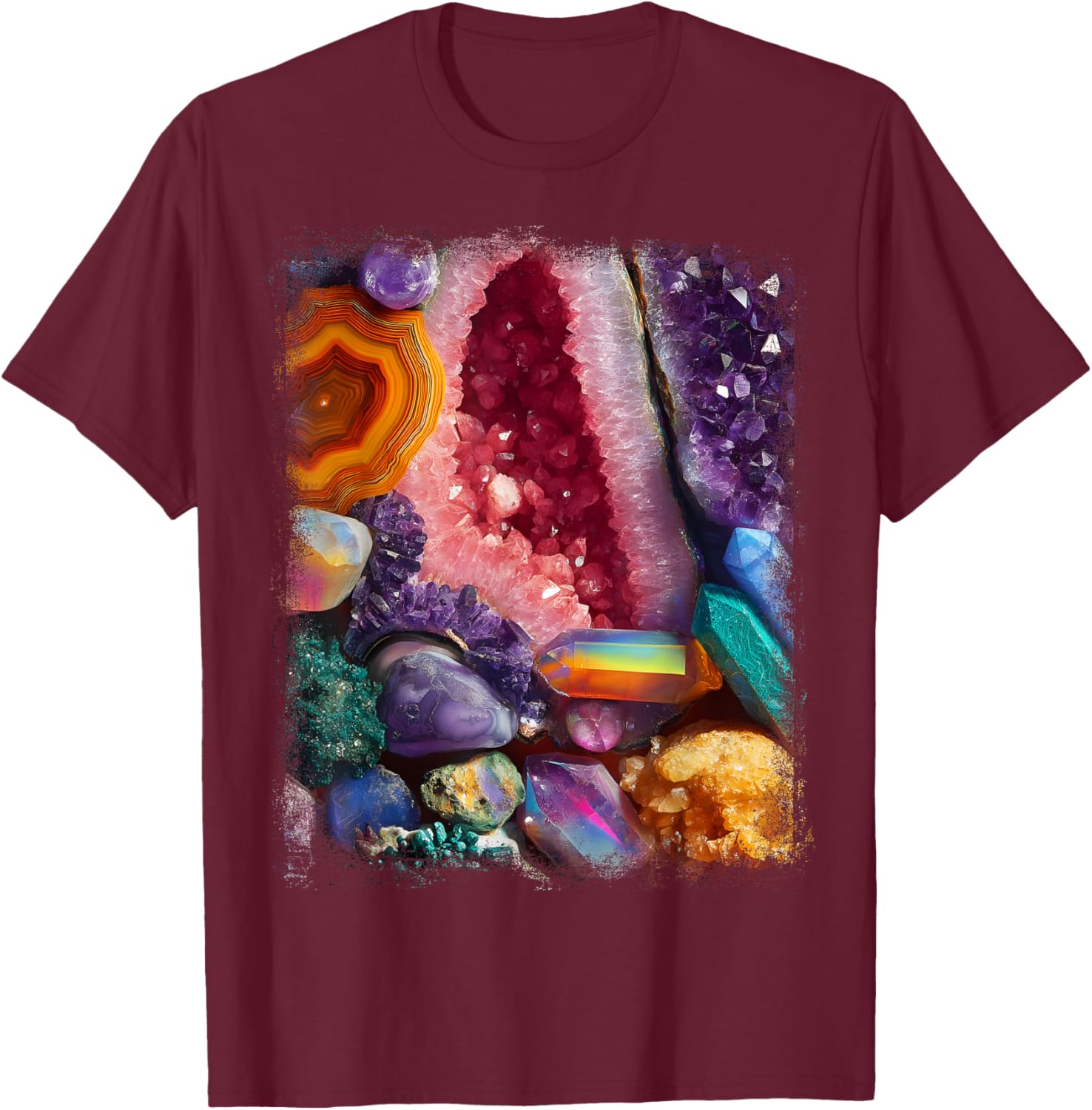 Crystal Geode Collection Design Colorful Minerals and Gems T-Shirt - T-Shirt | Maroon