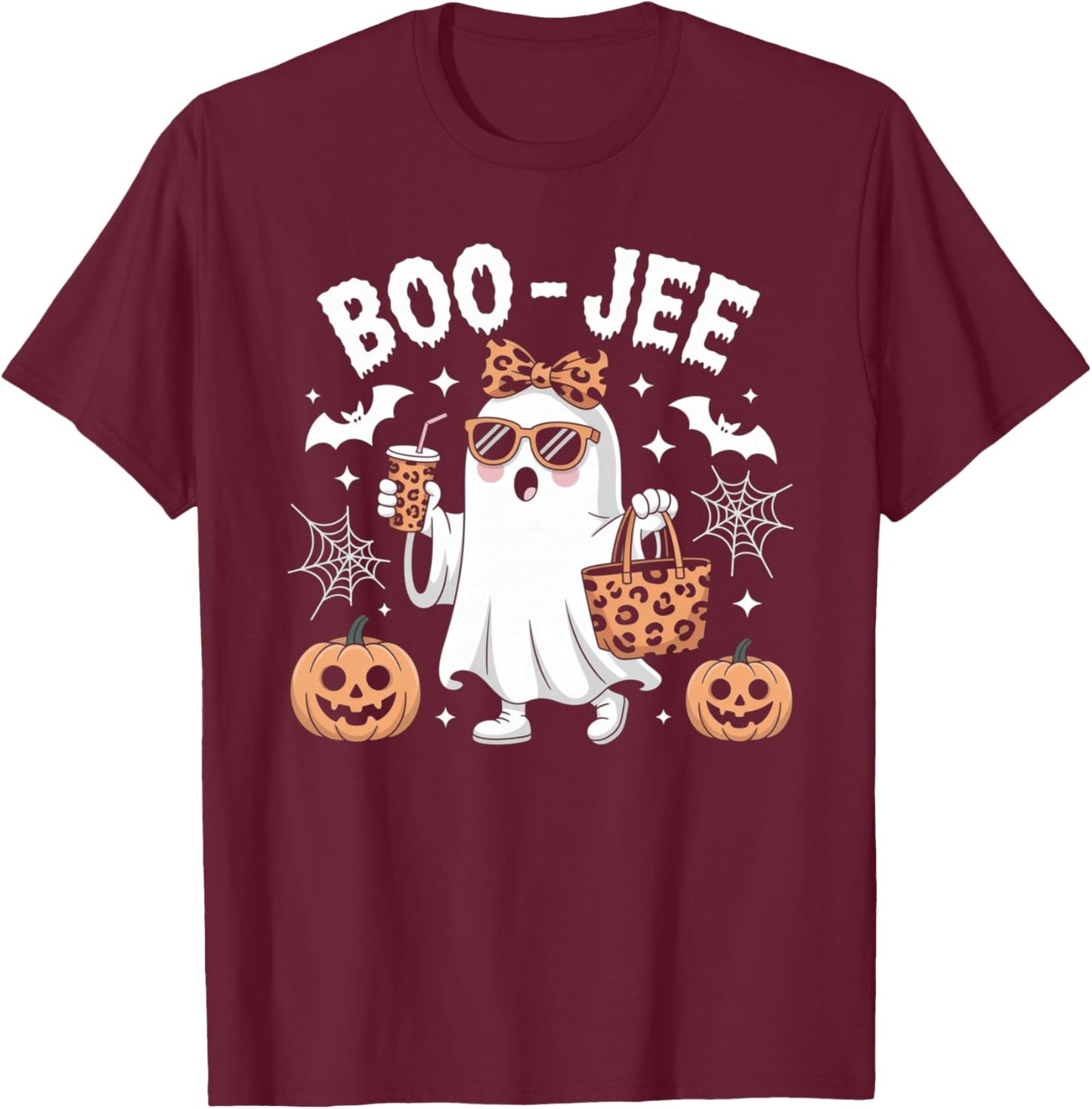 Boo JEE Ghost Halloween Spooky Vibes Boujee Boo Jee Ghost T-Shirt - T-Shirt | Maroon
