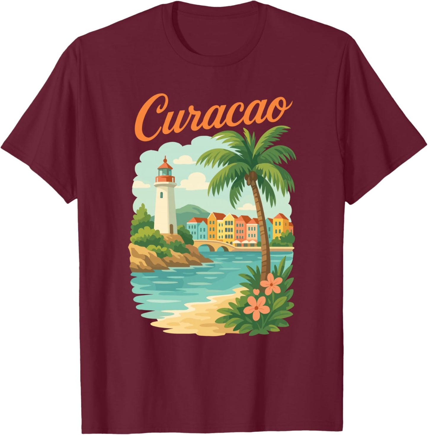 Vintage Curacao Tropical Caribbean Island T-Shirt - T-Shirt | Maroon