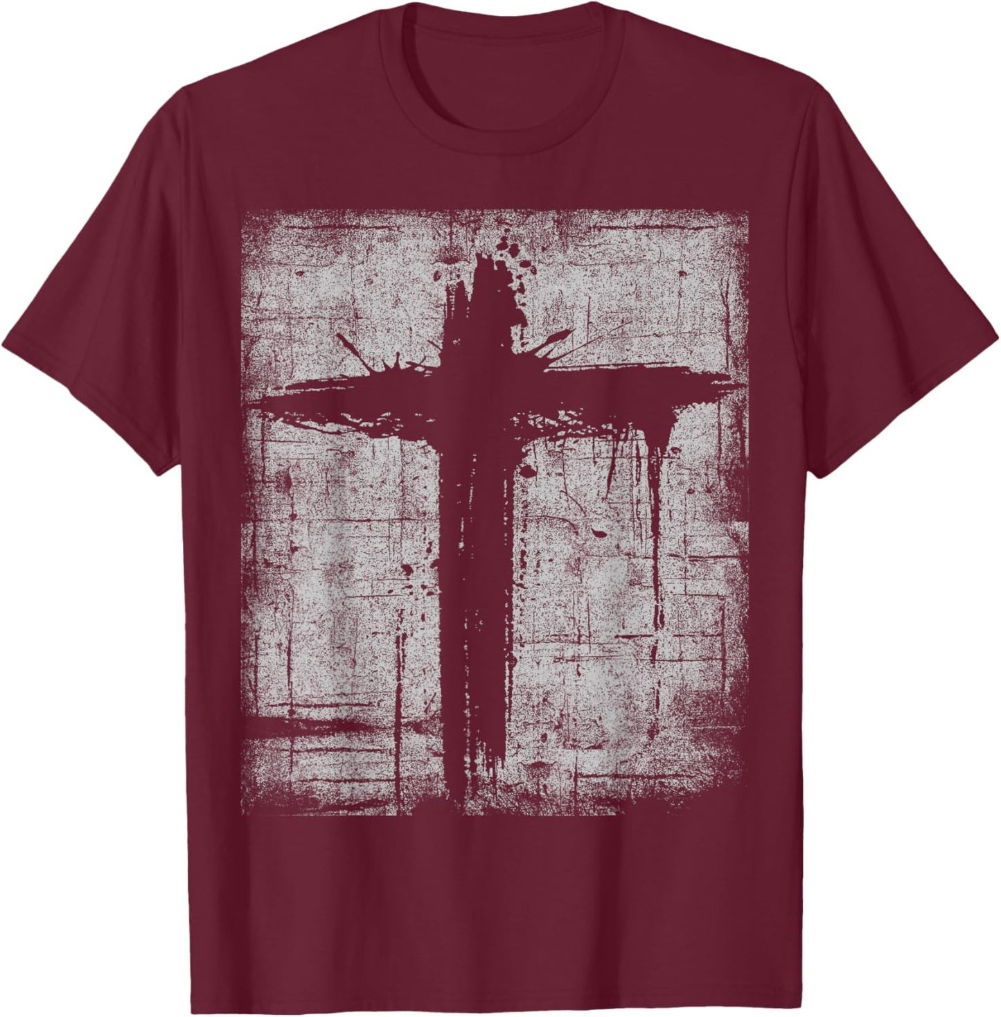 Cross Black Cool Grunge Distressed Crucifix Faith Christian T-Shirt - T-Shirt | Maroon