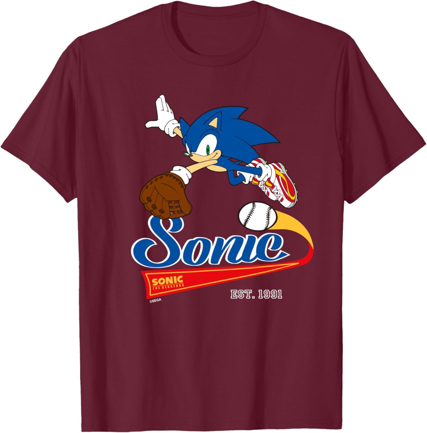 Sonic the Hedgehog - Sonic Baseball Est. 1991 T-Shirt - T-Shirt | Maroon