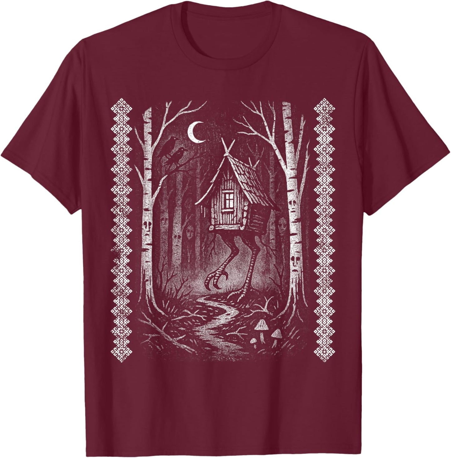Baba Yaga Hut Slavic Folklore Occult Forest Witch Graphic T-Shirt - T-Shirt | Maroon