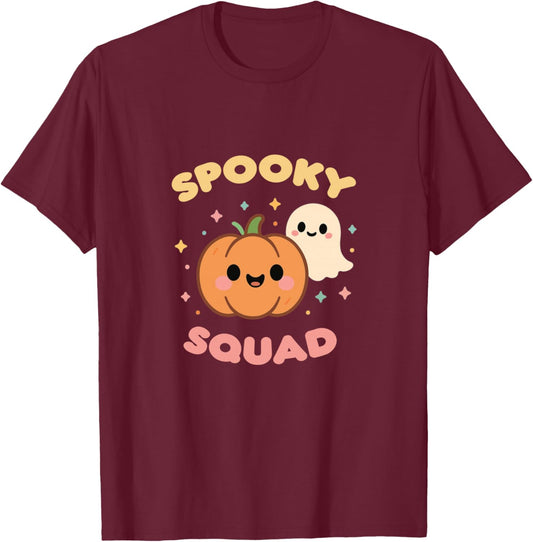Spooky Squad Cute Ghost Pumpkin Kawaii Halloween T-Shirt - T-Shirt | Maroon