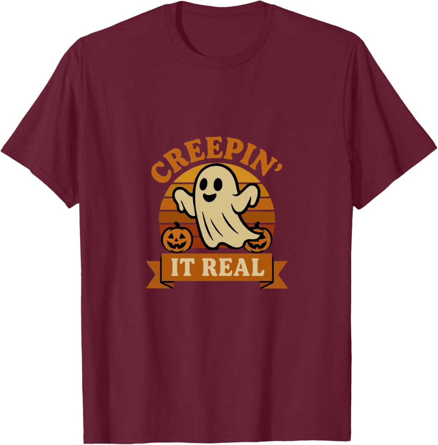 Creepin It Real Retro Ghost Funny Halloween Design T-Shirt - T-Shirt | Maroon
