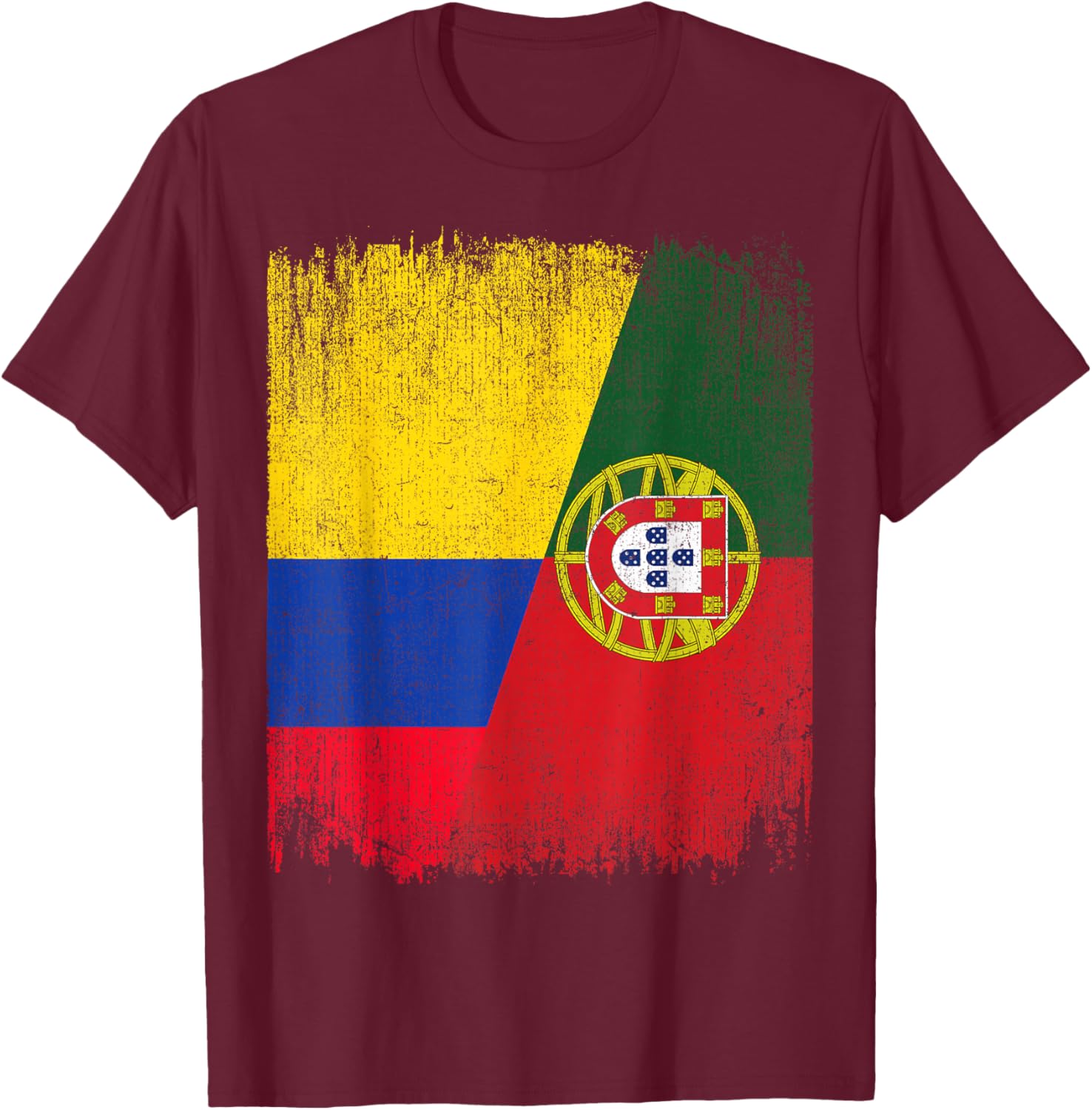 Half Colombia Portugal Flag Colombian Portuguese Pride Roots T-Shirt - T-Shirt | Maroon