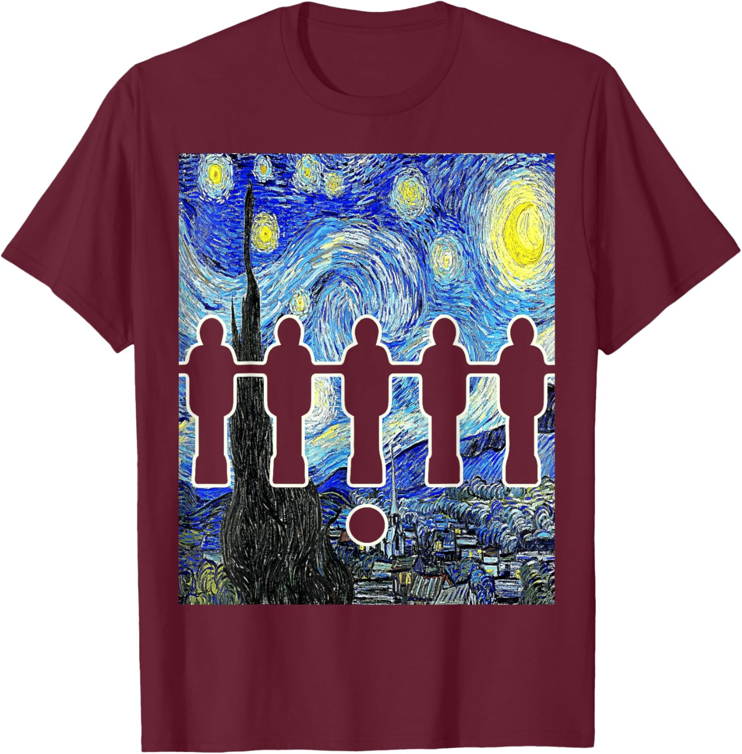 Foosball Starry Night Table Soccer Van Gogh Funny T-Shirt - T-Shirt | Maroon