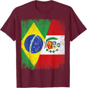 Half Brazil Peru Split Flag Brazilian Peruvian Roots T-Shirt - T-Shirt | Maroon