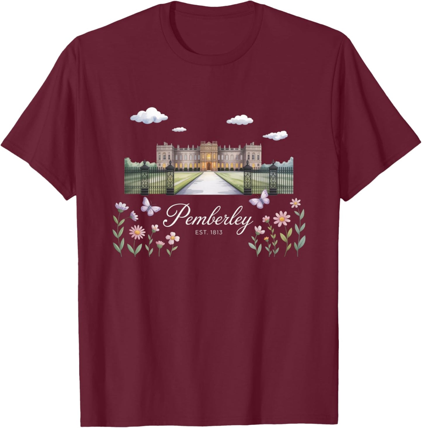 Pemberley Est 1813 Vintage Pride and Prejudice Jane Austen T-Shirt - T-Shirt | Maroon