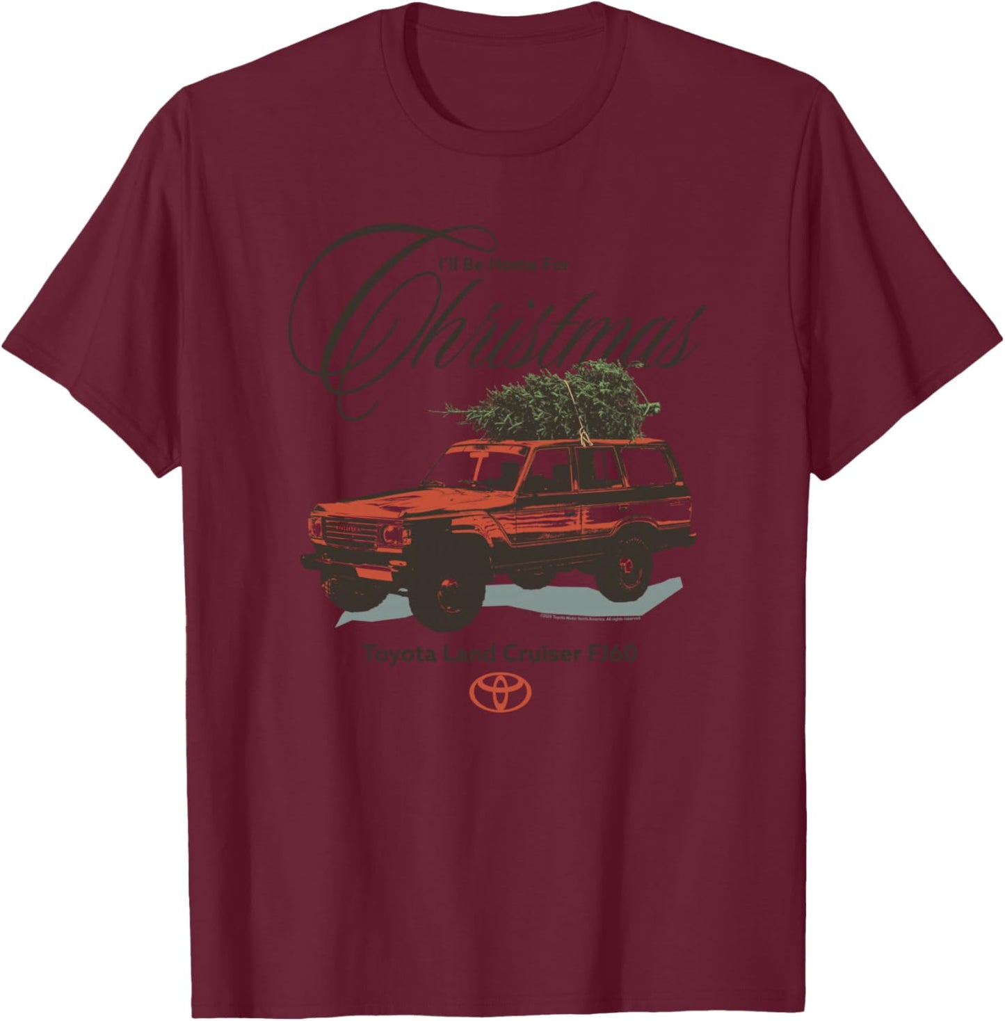 Toyota I'll Be Home For Christmas Toyota Land Cruiser FJ60 T-Shirt - T-Shirt | Maroon