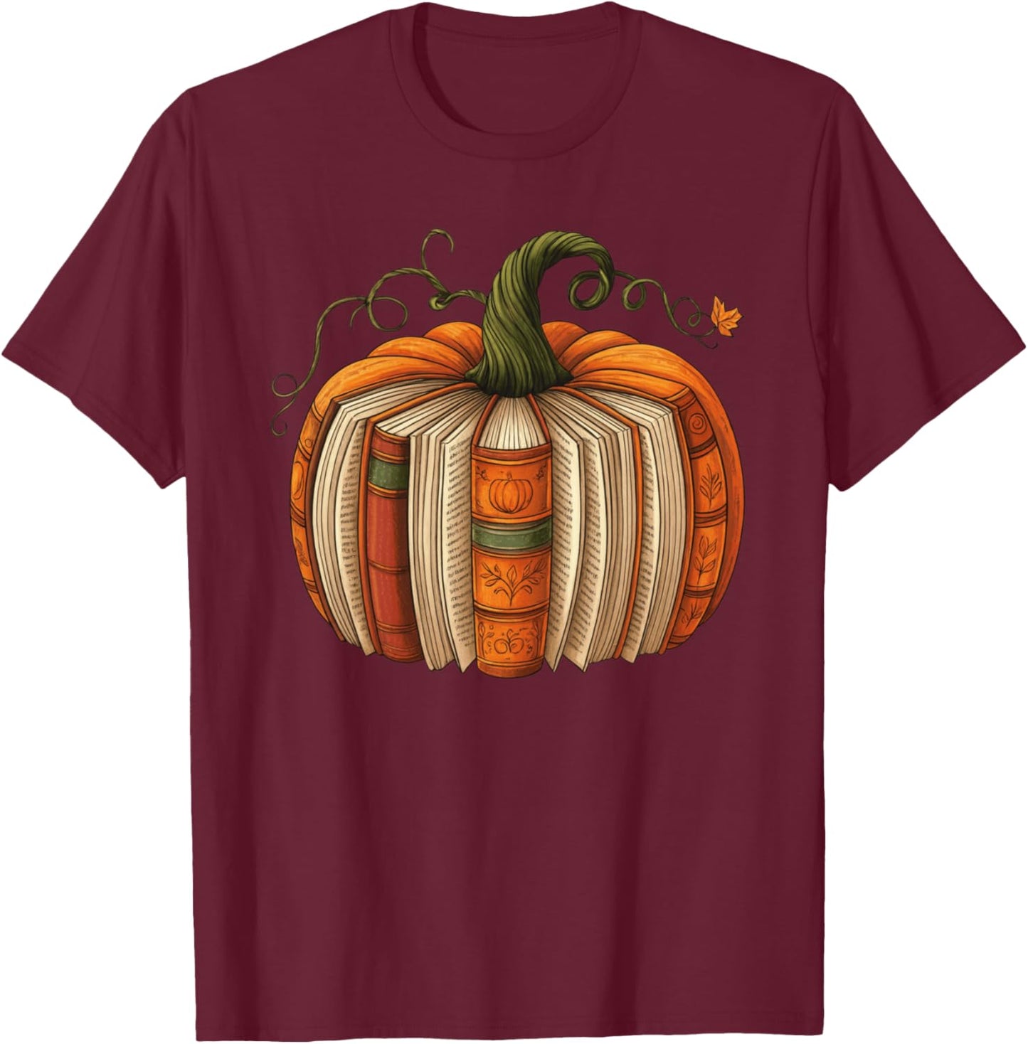 Fall Books Pumpkin Retro Reading Halloween Thanksgiving T-Shirt - T-Shirt | Maroon