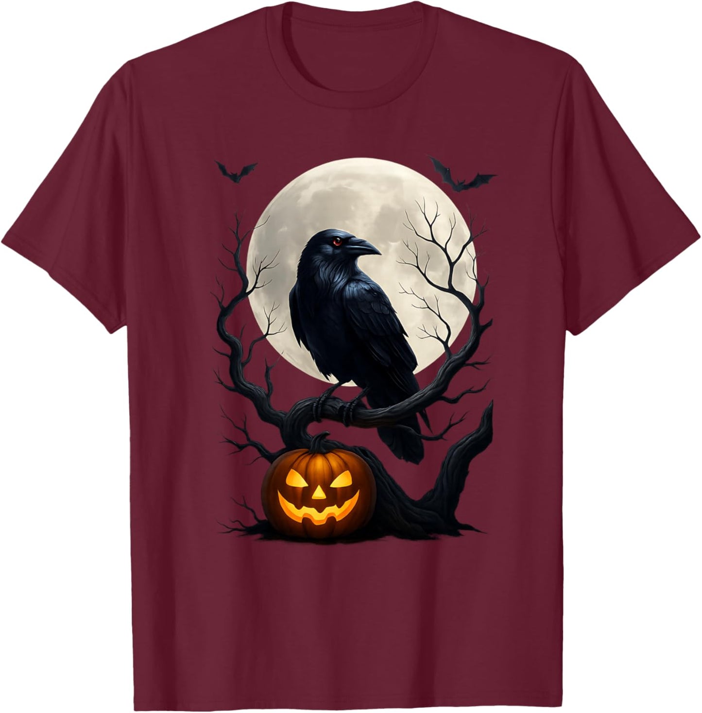 Black Raven Black Bird Moon Men & Women Halloween Crow T-Shirt - T-Shirt | Maroon