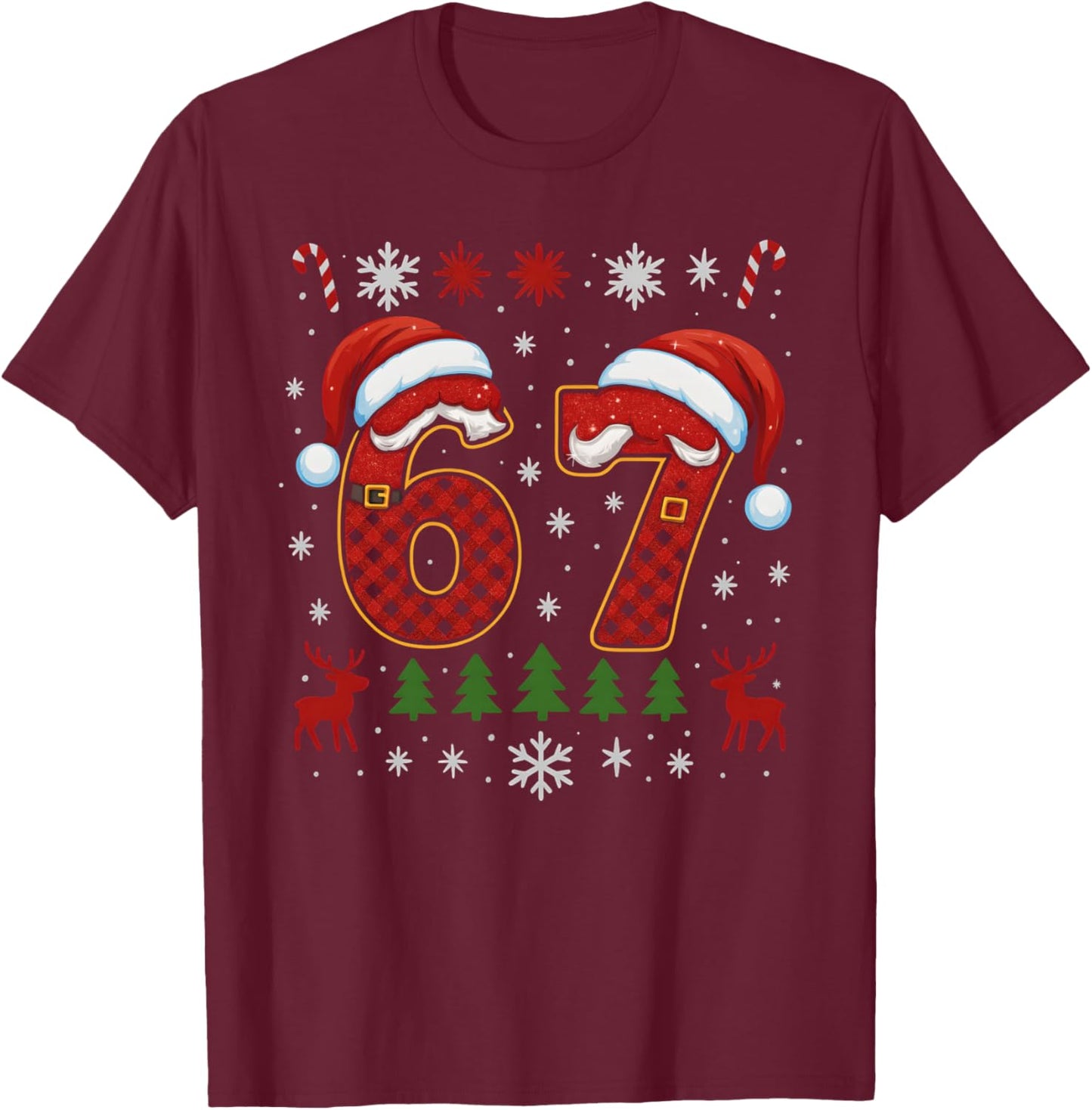 HUGvyn Funny 67 Six Seven Squad Meme Christmas Ugly Sweater T-Shirt - T-Shirt | Maroon