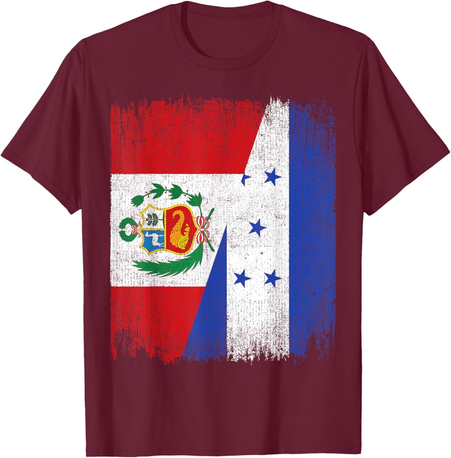 Half Honduras Peru Split Flag Honduran Peruvian Pride Roots T-Shirt - T-Shirt | Maroon