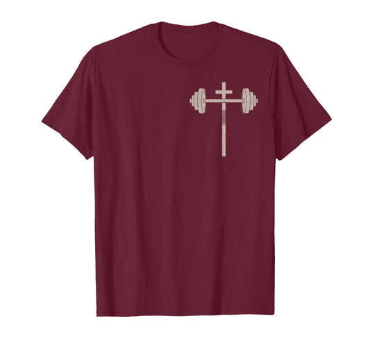 Barbell Cross Dumbbell Workout Christian Men's Lord Gym T-Shirt