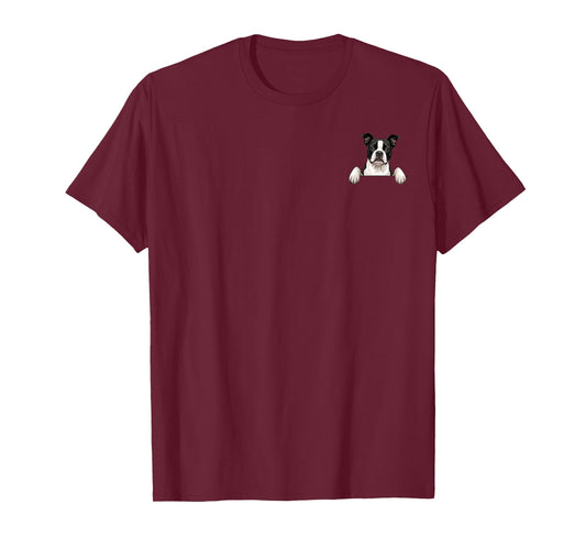 Cute Peeking Boston Terrier Pocket Puppy Dog Lover T-Shirt