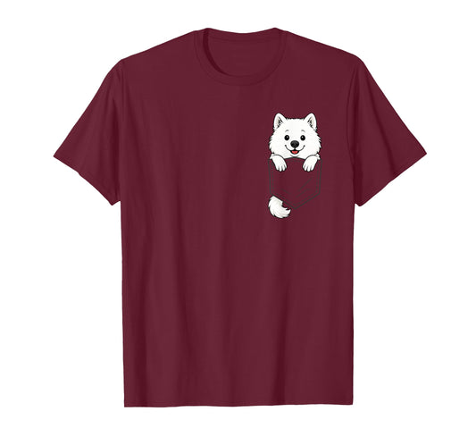 Funny Samoyed Peeking in Pocket Dog Puppy Pet Animal Lover T-Shirt