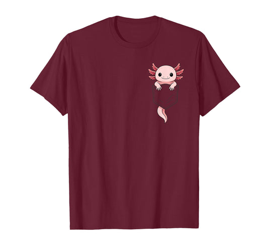 Funny Axolotl Peeking in Pocket Animal Lover Men Women Kids T-Shirt