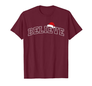 Believe Christmas Varsity Minimal Text Santa Hat Family Xmas T-Shirt