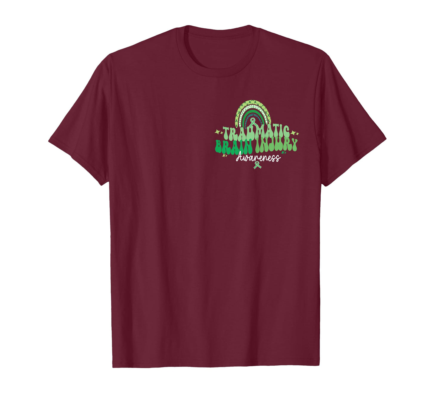 in March We Wear Green, Groovy TBI Awareness (Back & Front) T-Shirt