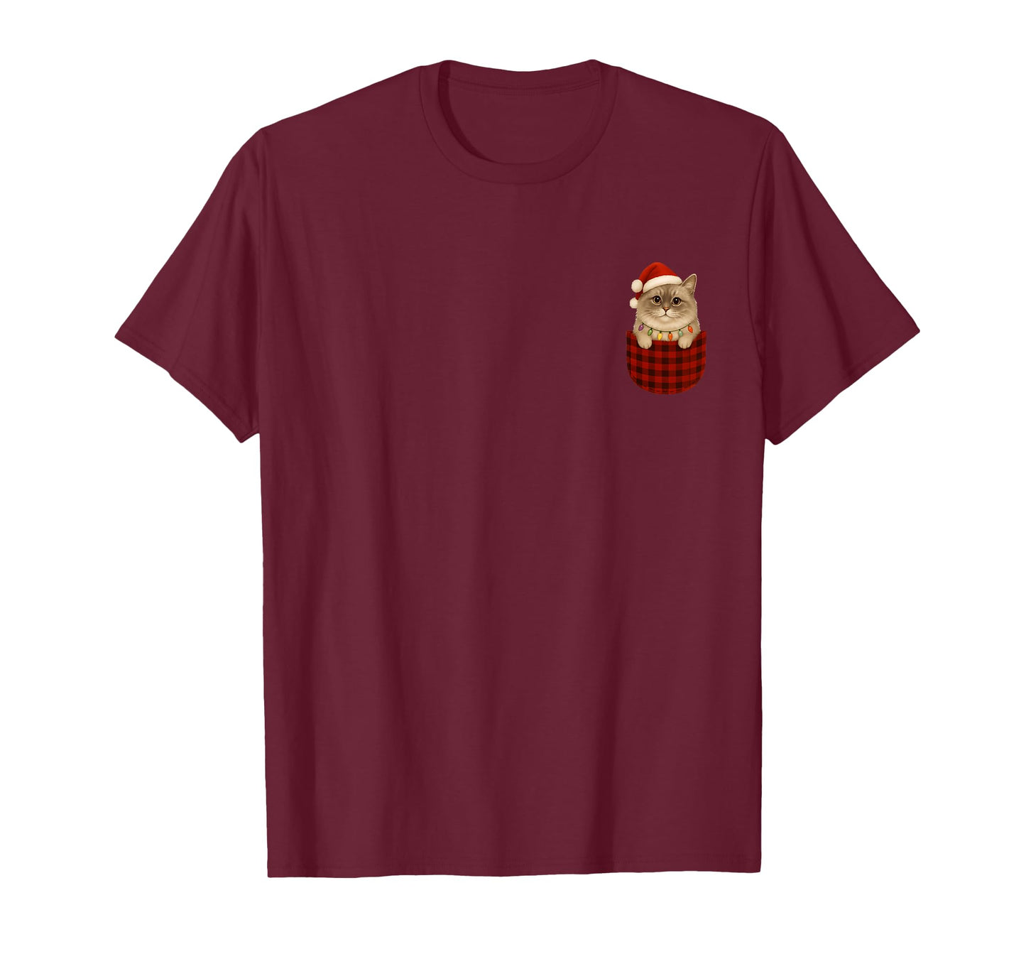 Siberian Cat Buffalo Red Plaid Pocket Christmas Cat Lovers T-Shirt