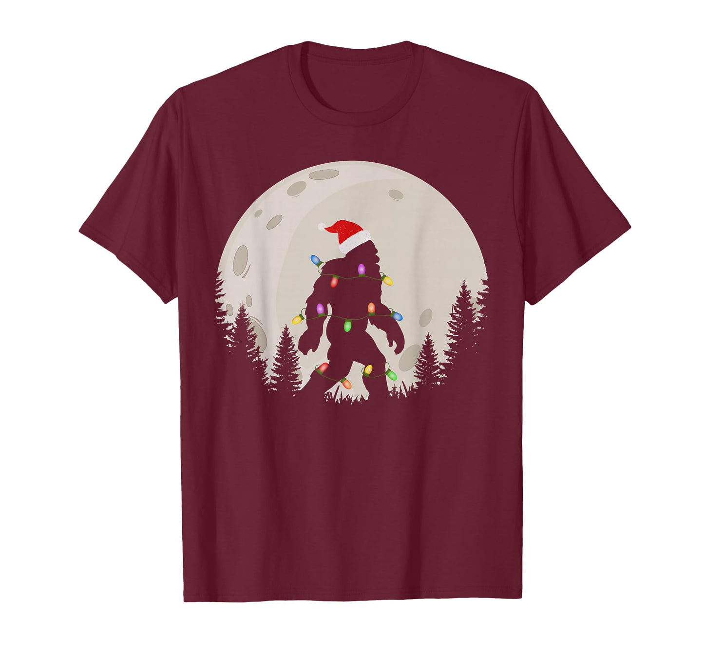 Funny Christmas Bigfoot Santa Hat Moon Sasquatch Kids Mens T-Shirt