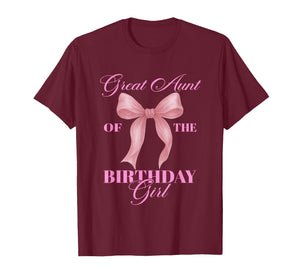 Great Aunt of The Birthday Girl Family Pink Coquette Bow T-Shirt