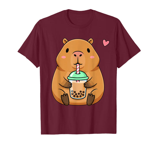 Cute Capybara with Boba Bubble Tea T-Shirt