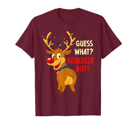 Funny Christmas Ugly Sweater Guess What Reindeer Butt Kids T-Shirt