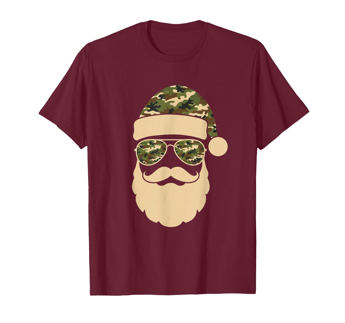 Christmas Camo Santa Sunglasses Hat Beard Cool Military Hunt T-Shirt