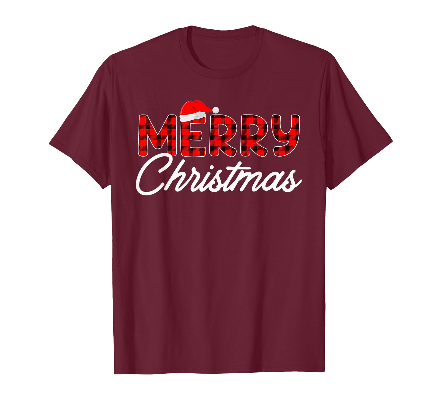 Merry Christmas Buffalo Plaid Red Santa Hat Xmas Pajamas T-Shirt