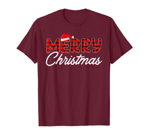 Merry Christmas Buffalo Plaid Red Santa Hat Xmas Pajamas T-Shirt