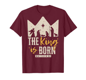 Retro Religious Christmas The King is Born Christian T-Shirt