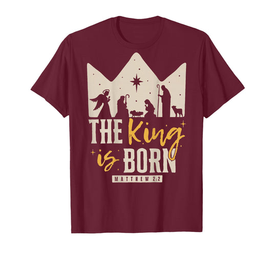 Retro Religious Christmas The King is Born Christian T-Shirt