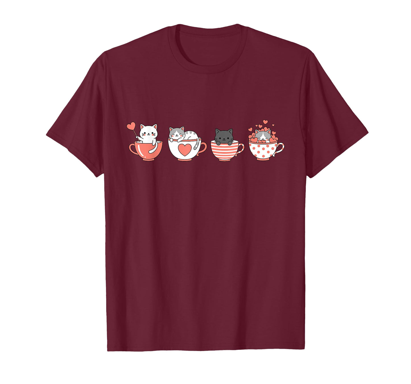 Kawaii Cat Cute Valentine Hearts Teacup Kitty T-Shirt