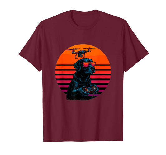 Retro Dog with Drone Flying Technology Pilot T-Shirt