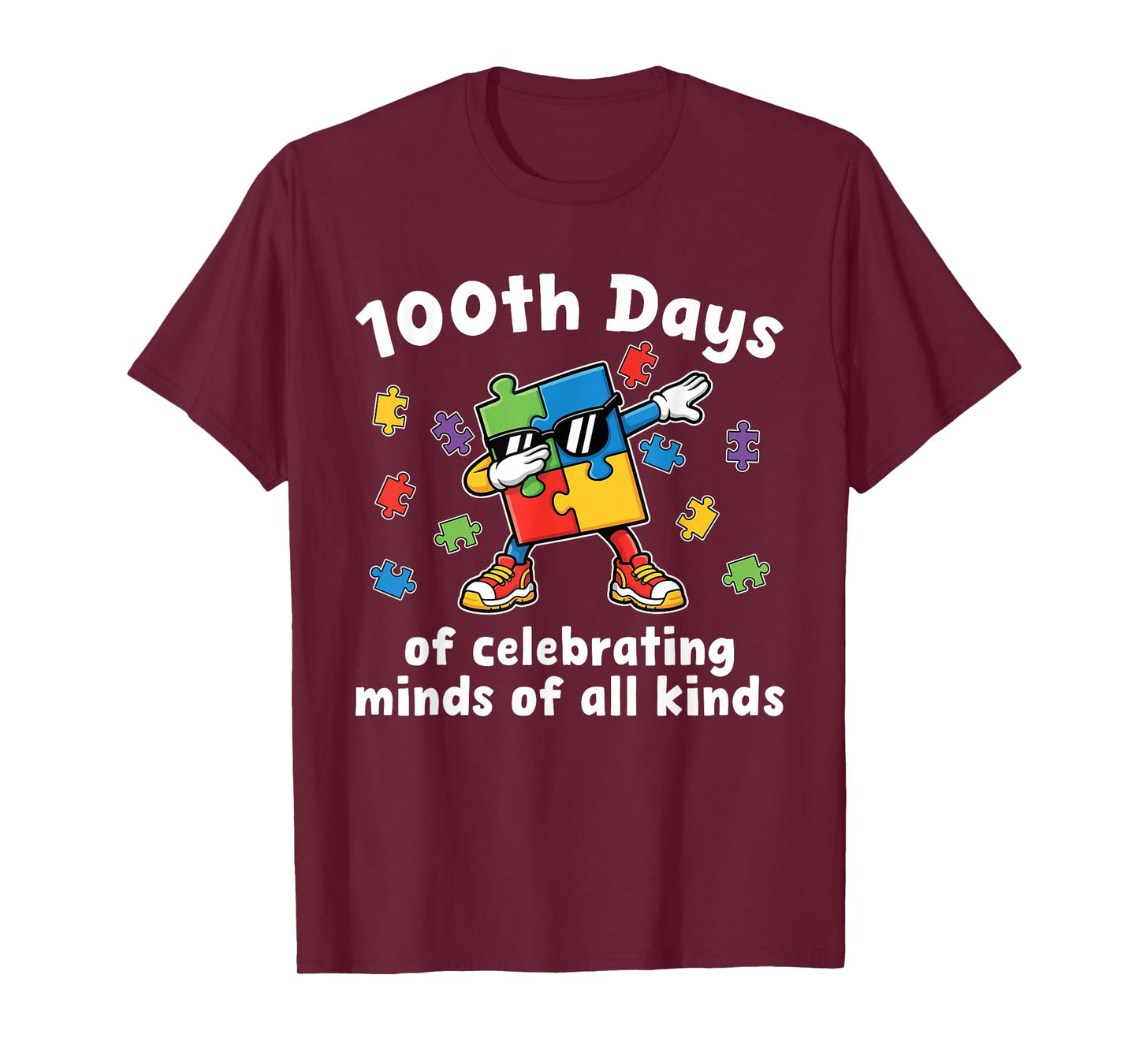 Autism 100 Days of School Teacher Dab Art for Men Women Kids T-Shirt
