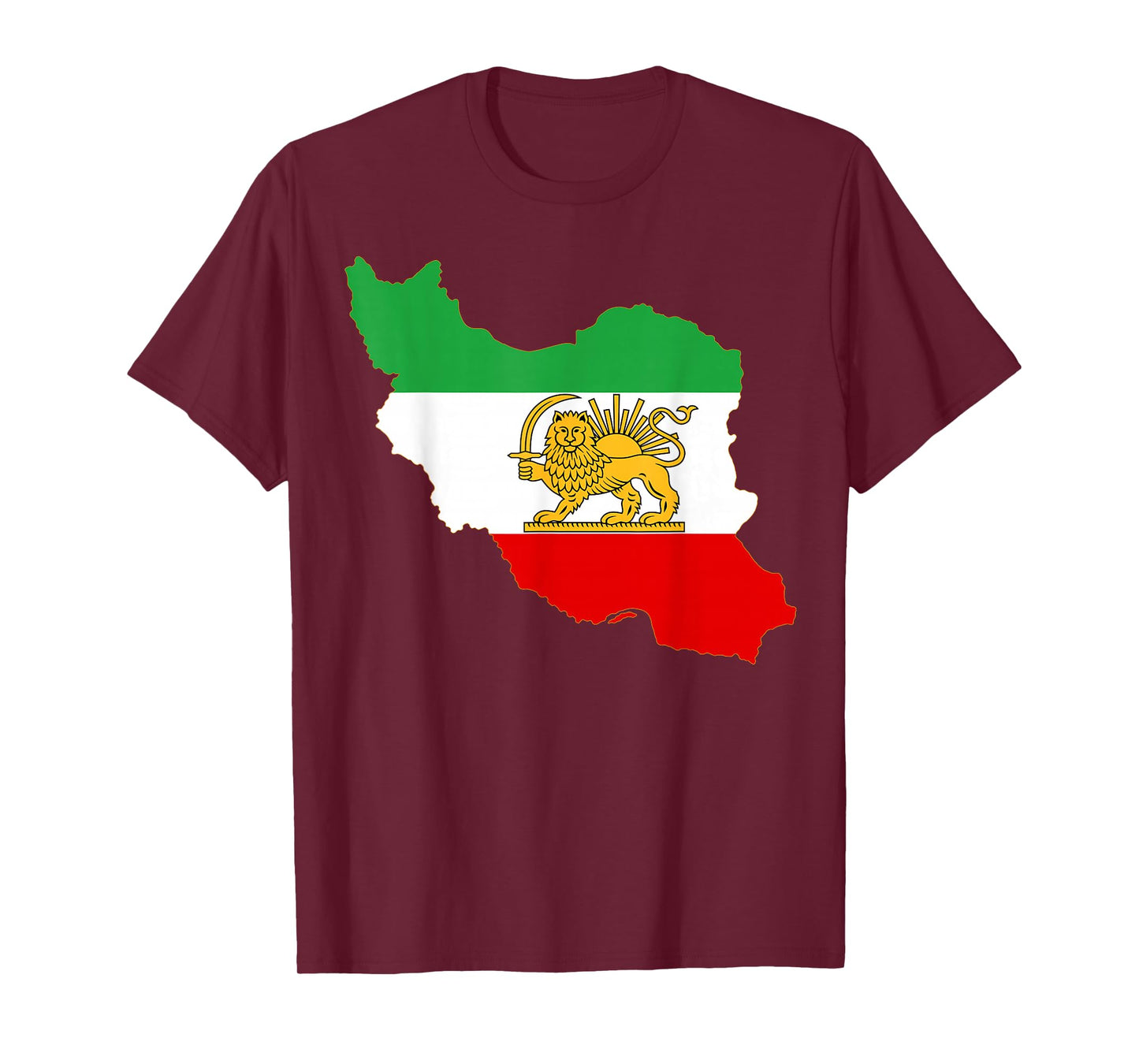 Iran Map with Lion and Sun Emblem, Persian Flag T-Shirt