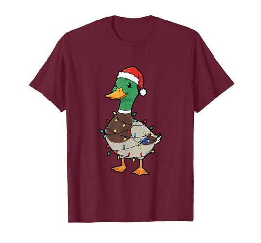 Cute Christmas Duck Mallard with Xmas Lights T-Shirt