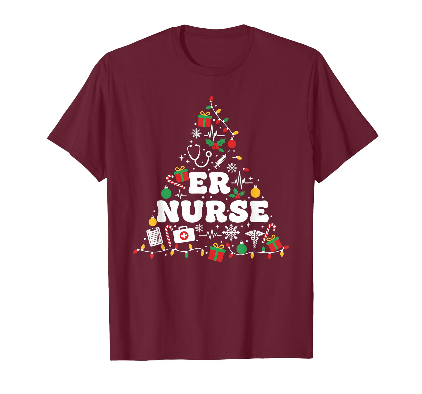 ER Nurse Christmas Tree Lights Womens Mens Kids T-Shirt