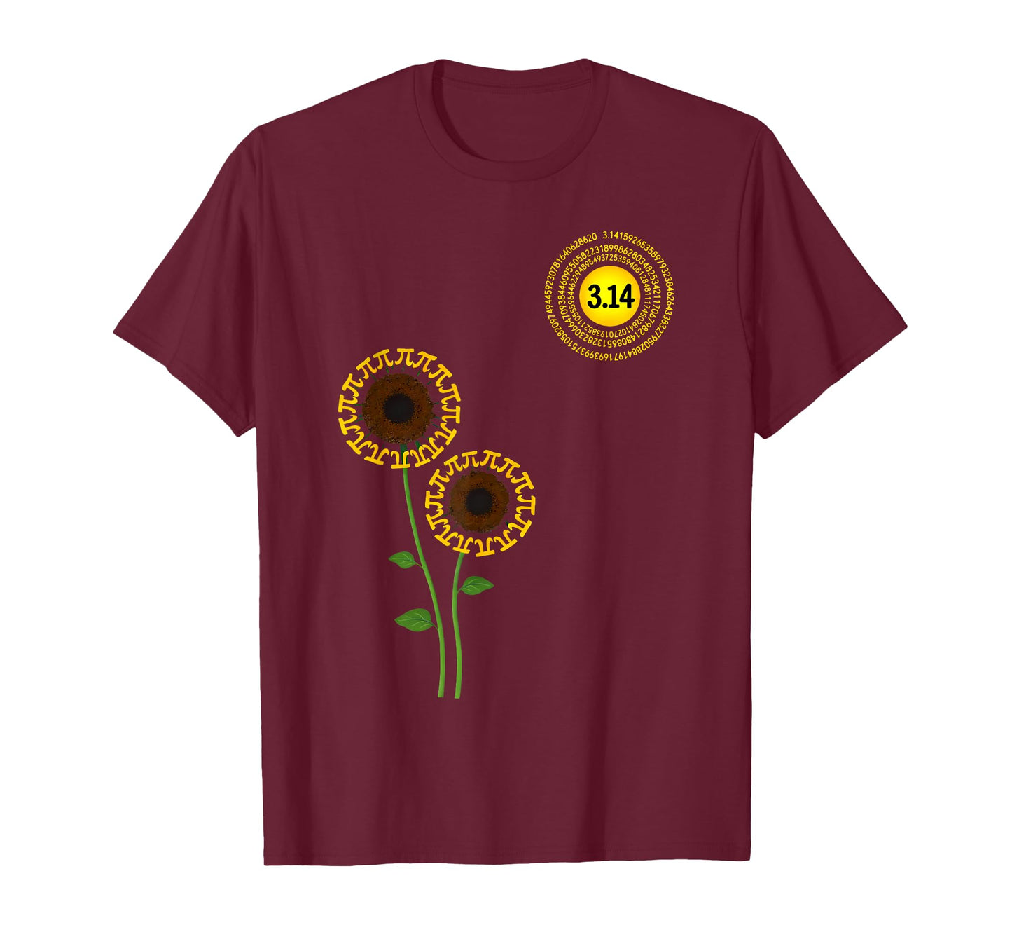 Funny Pi Day Sun Flower 3.14 Pi Number Math Teacher Kids T-Shirt