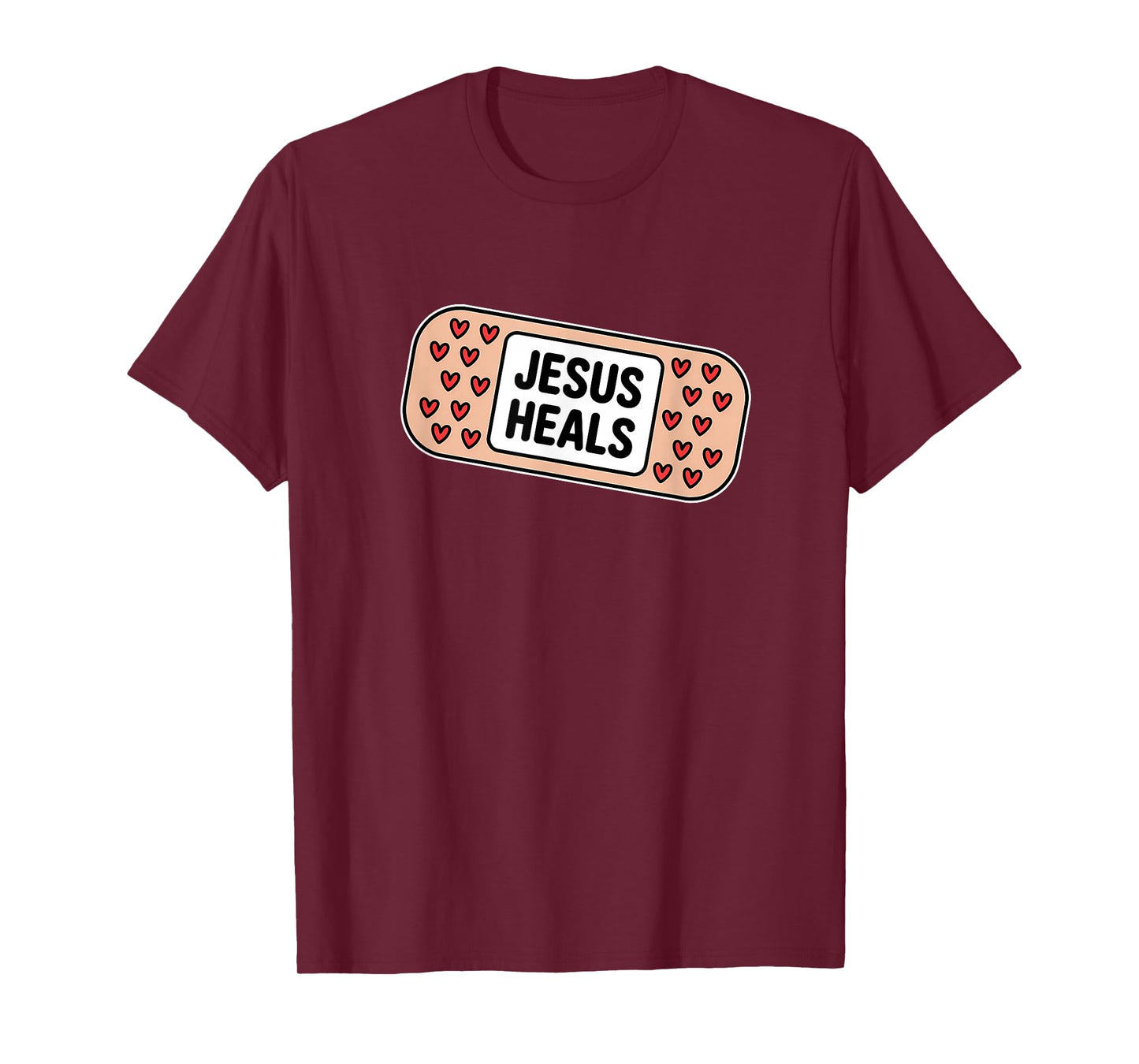 Uplifting Jesus Heals Bandage with Hearts T-Shirt