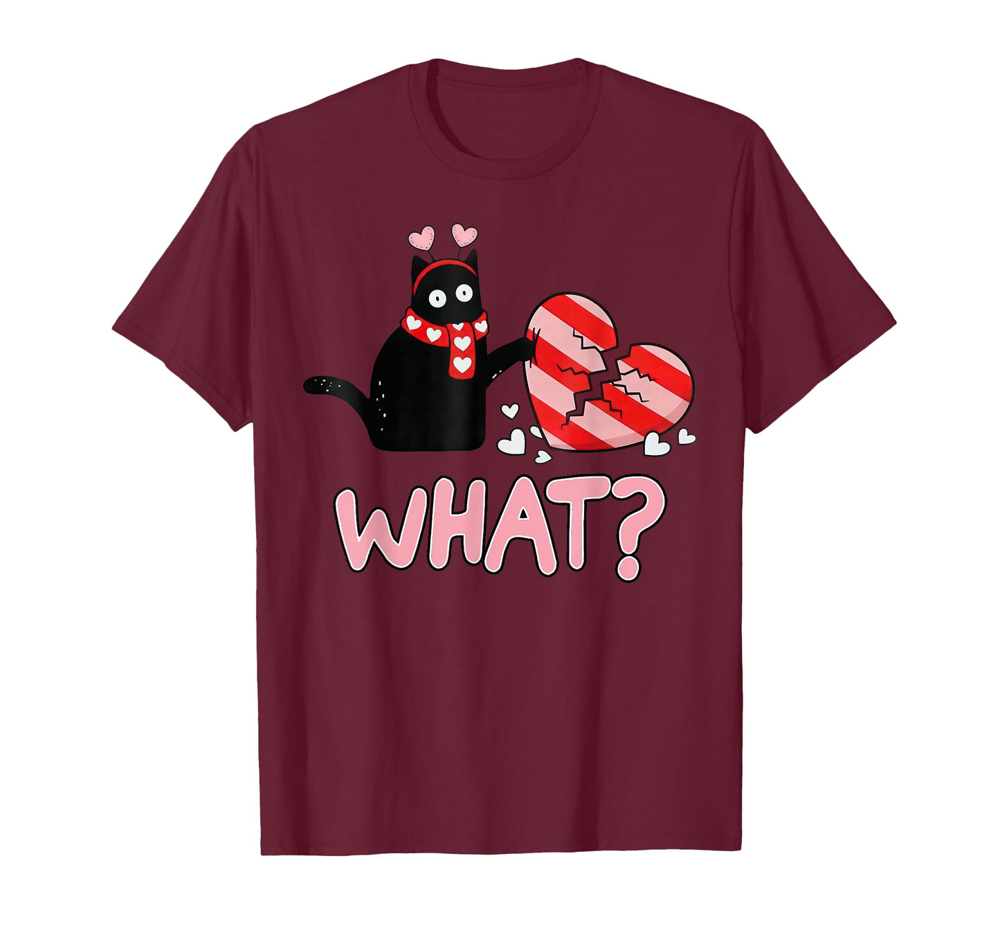 Black Cat What? Broken Heart Funny Cute Happy Valentines Day T-Shirt