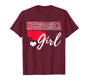 Nebraska Girl Heart Map Shape Souvenir Gift for Women Girls T-Shirt
