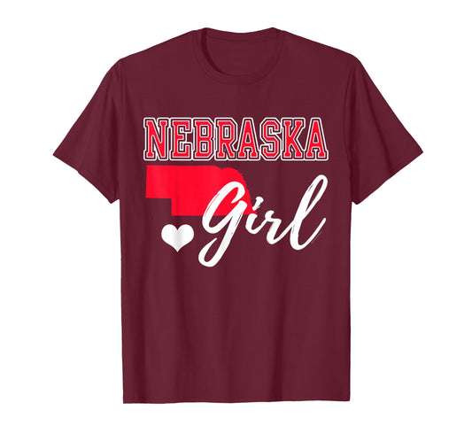 Nebraska Girl Heart Map Shape Souvenir Gift for Women Girls T-Shirt