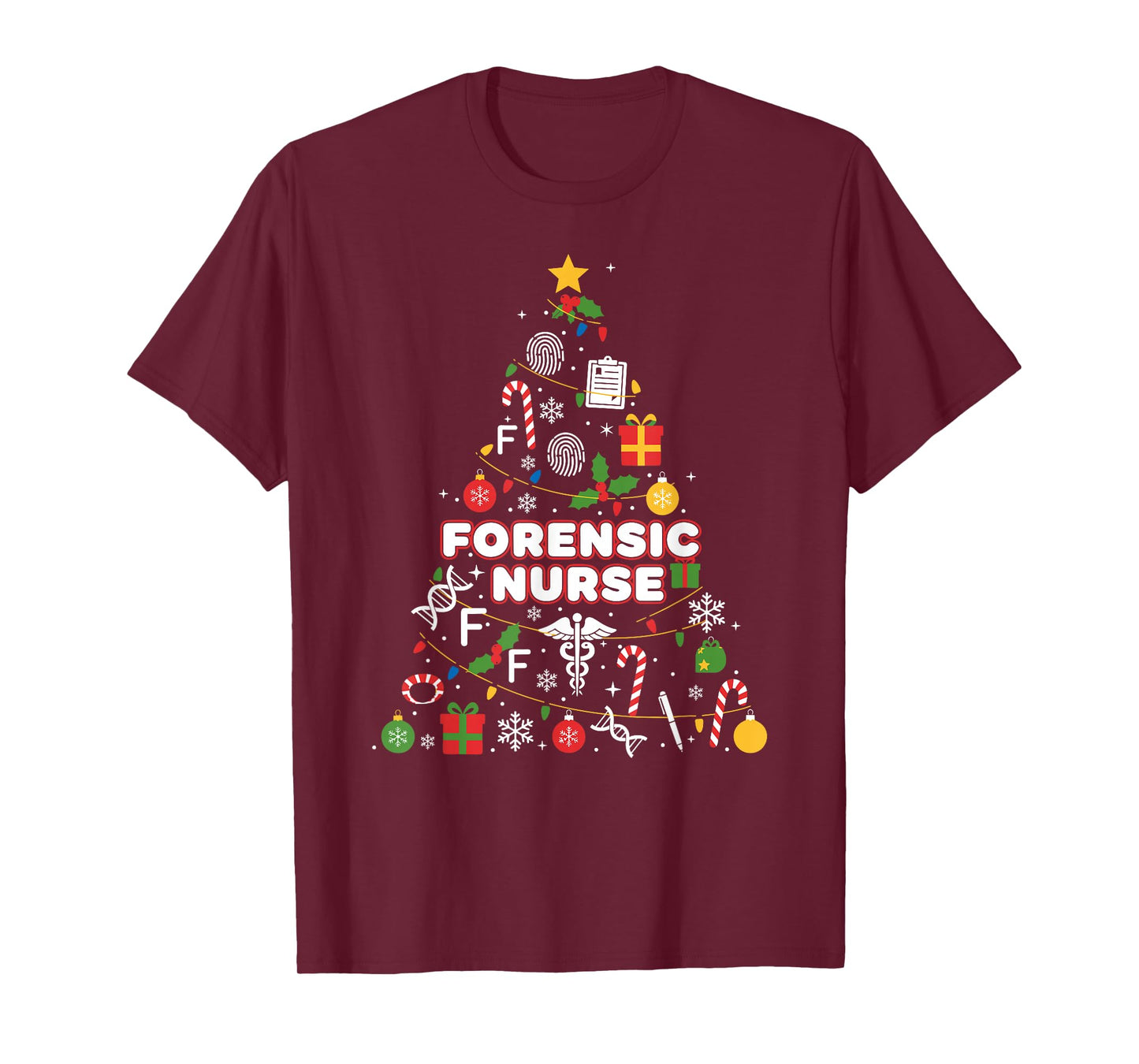 Forensic Nurse Christmas Tree Lights Womens Mens Kids T-Shirt